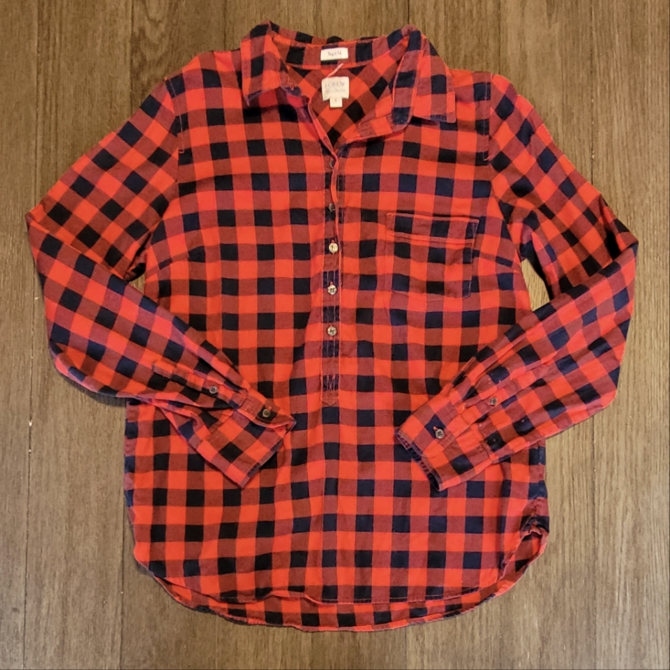 J. Crew Perfect Fit Shirt Womens Size M Buffalo Check Plaid Pajama Lounge